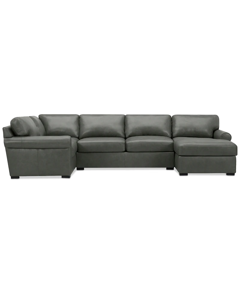 Radley Roll Arm 139" 4-Pc. Leather Square Corner Chaise Sectional, Exclusively at Macy's