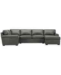 Radley Roll Arm 139" 4-Pc. Leather Square Corner Chaise Sectional, Exclusively at Macy's