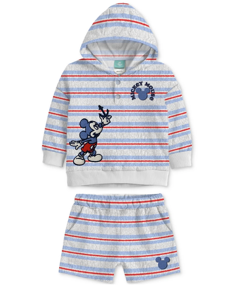 Disney Baby Boys 2-Pc. Mickey Mouse Stripe Hoodie & Shorts Set