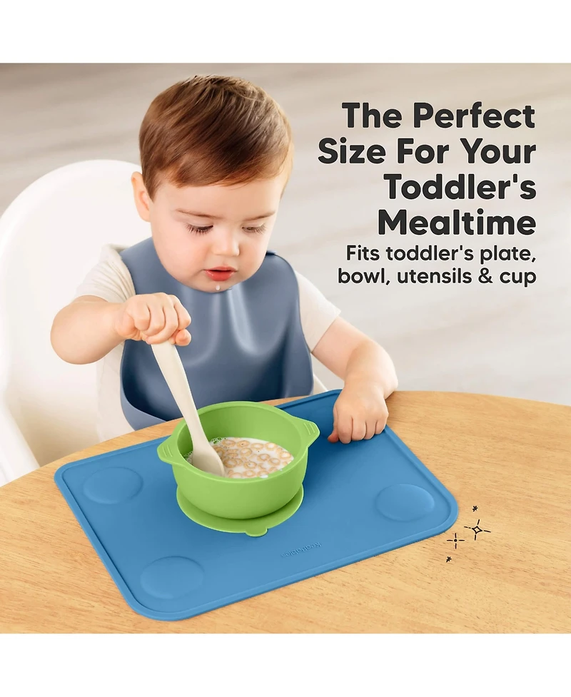 KeaBabies 2-Pack Prep Silicone Placemats for Toddlers, Kids, Non Slip Suction Dining Table Baby Placemat, Easy to Clean