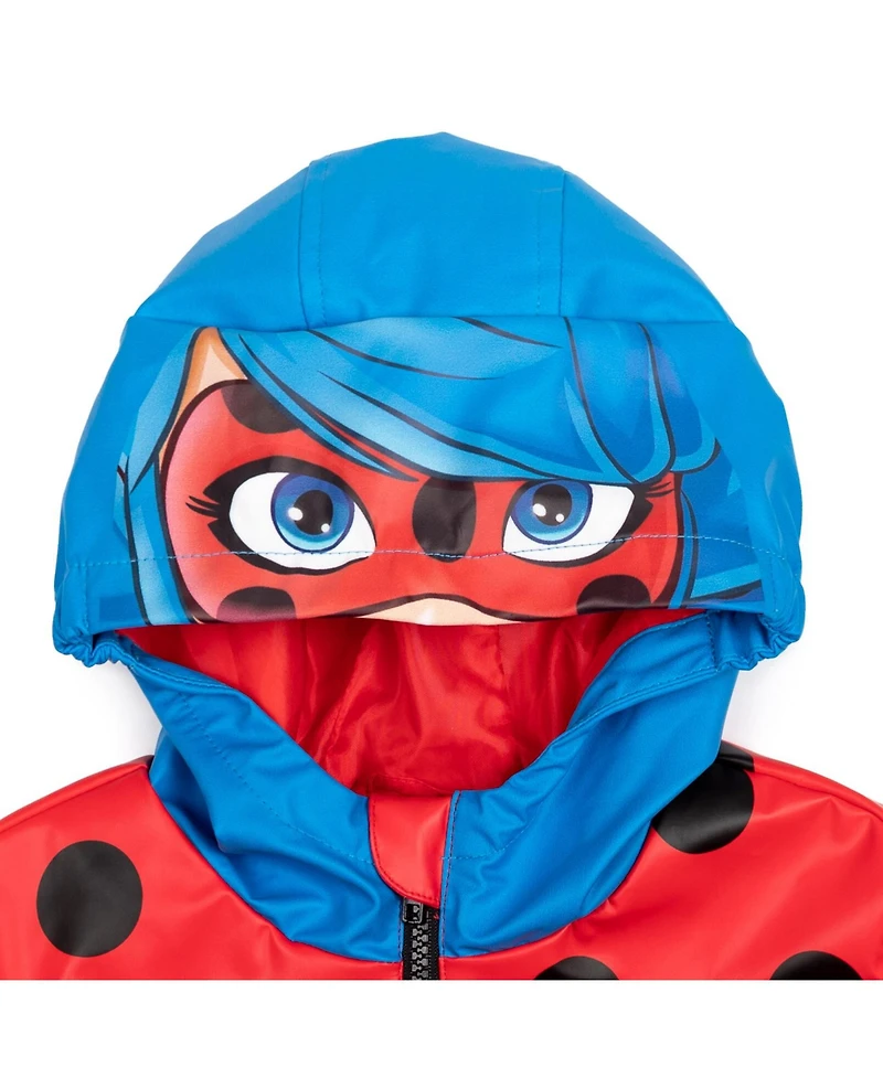 Miraculous Girls Ladybug Zip Up Waterproof Hooded Rain Jacket Coat
