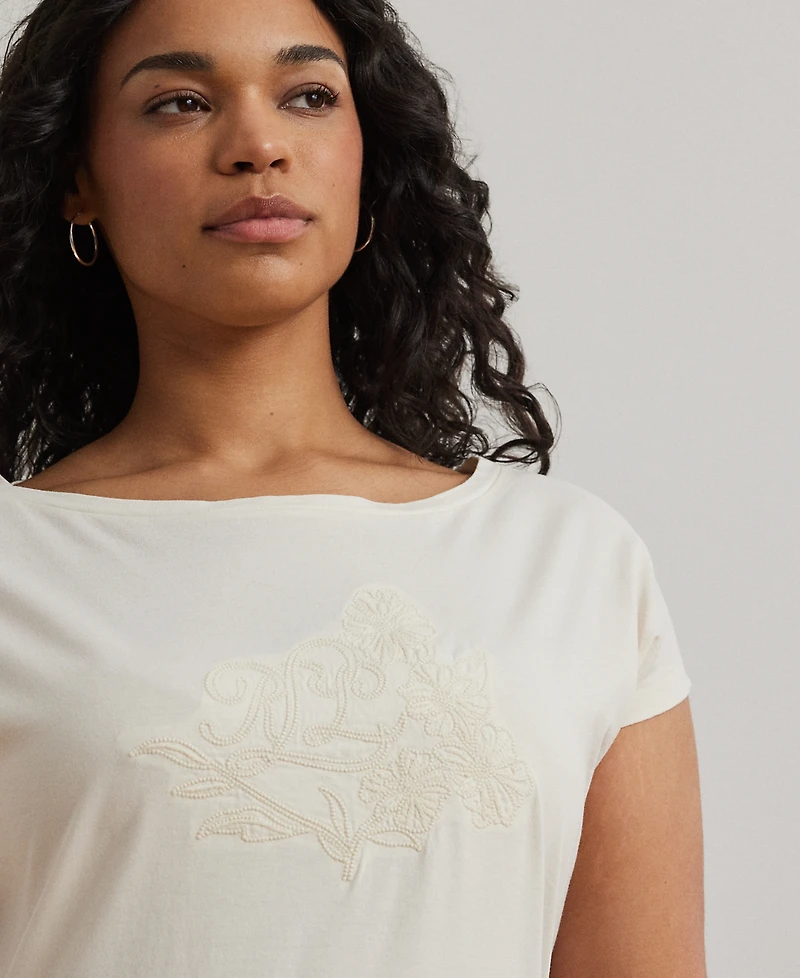 Lauren Ralph Lauren Plus Size Embroidered Jersey Tee