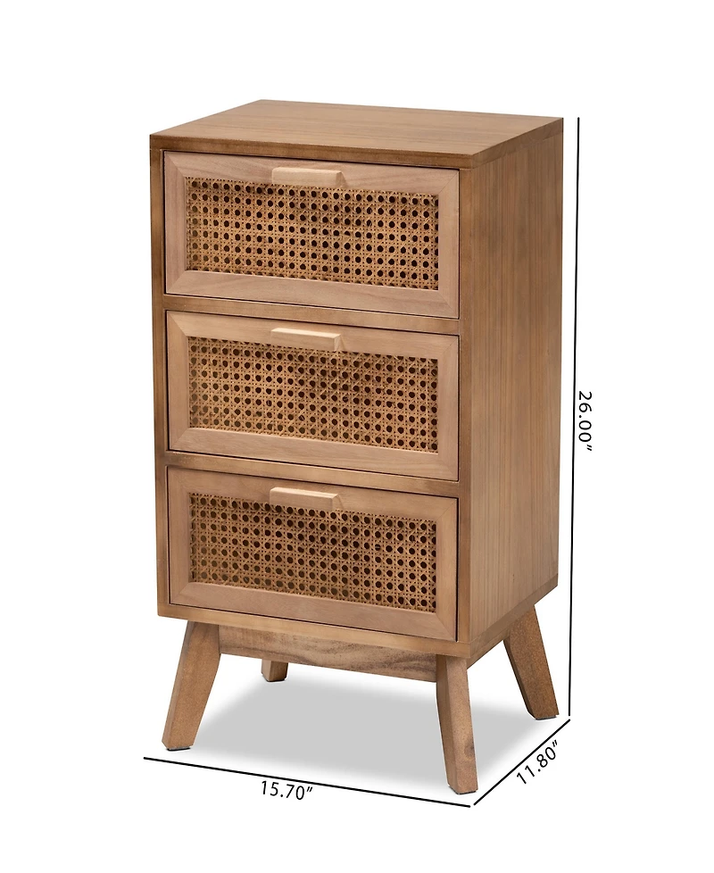 Baxton Studio 15.7" Finished Wood Baden Mid-Century Modern 3-Drawer End Table