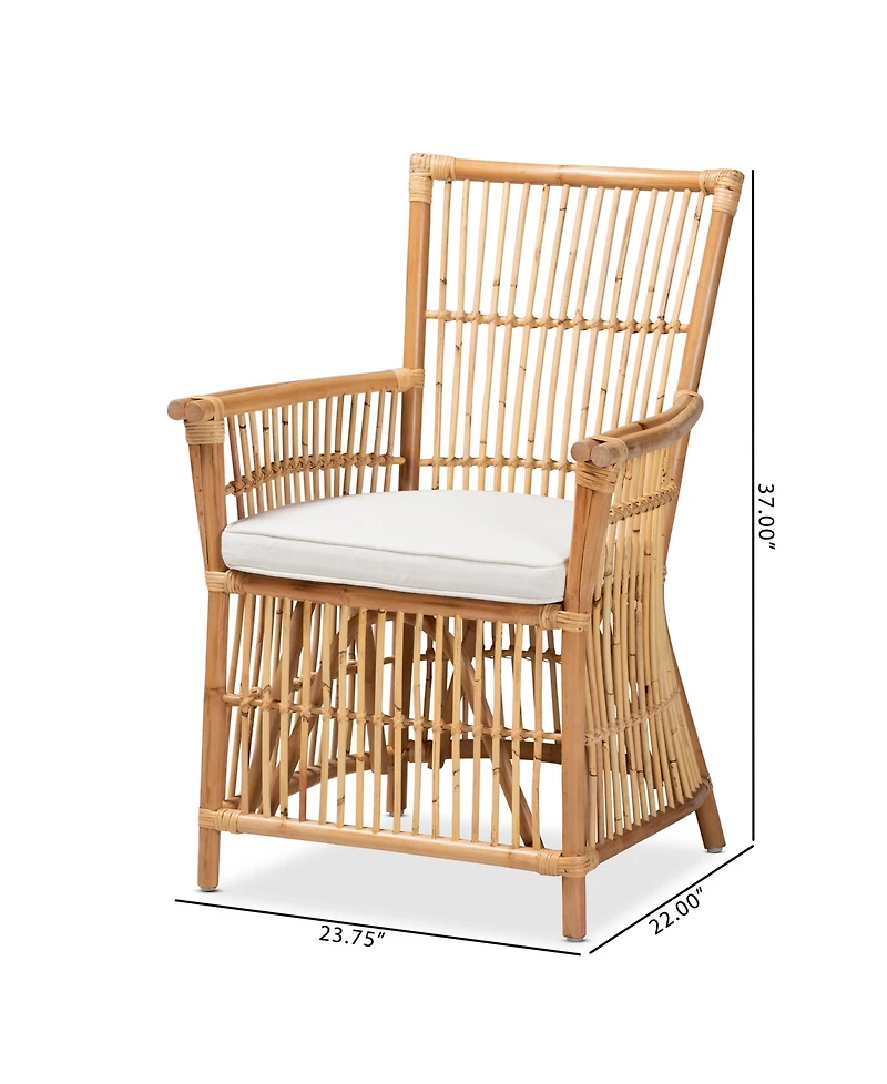bali & pari 23.7" Upholstered and Rattan Rose Modern Bohemian Armchair