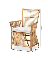 bali & pari 23.7" Upholstered and Rattan Rose Modern Bohemian Armchair