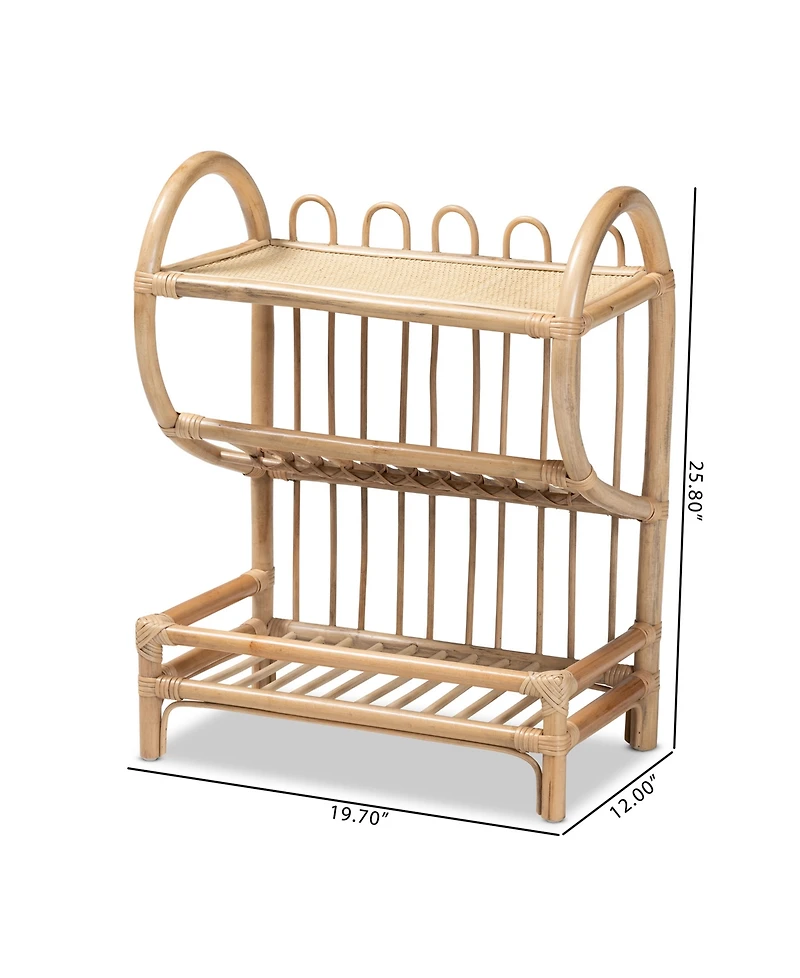 bali & pari Liora Modern Bohemian Finished Rattan 3-Tier Display Shelf