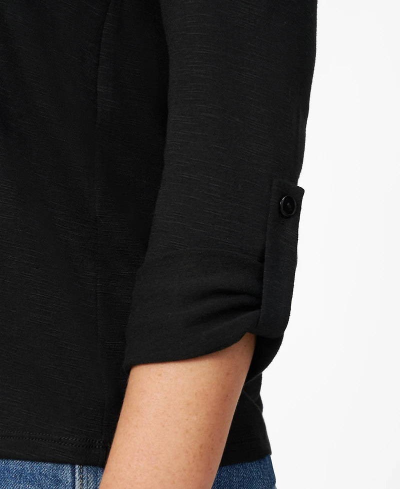 Cable & Gauge Women's Pintuck Pleat Henley Top