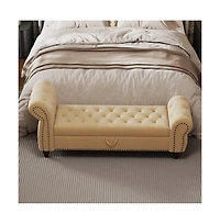 64.5 Inch Velvet Upholstered Storage Bench, Tufted Bed Bench with Nailhead Trim for Bedroom-The Pop Home