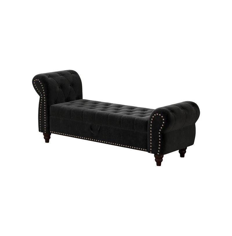 64.5 Inch Velvet Upholstered Storage Bench, Tufted Bed Bench with Nailhead Trim for Bedroom-The Pop Home