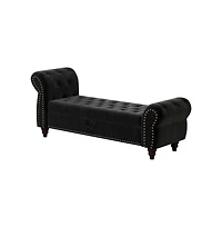 64.5 Inch Velvet Upholstered Storage Bench, Tufted Bed Bench with Nailhead Trim for Bedroom-The Pop Home