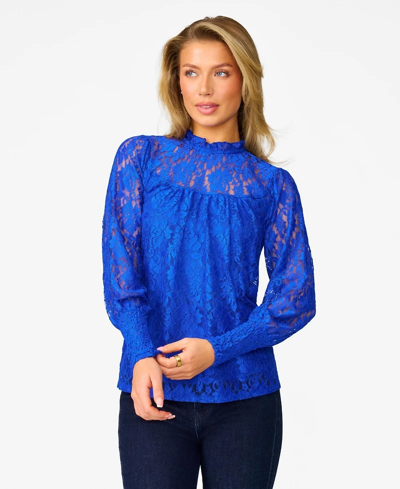 Cable & Gauge Women's Floral Lace Crew Neck Top