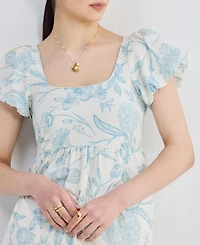 Reistor Women's Puff Sleeve Tiered Midi Dress Blue Florals