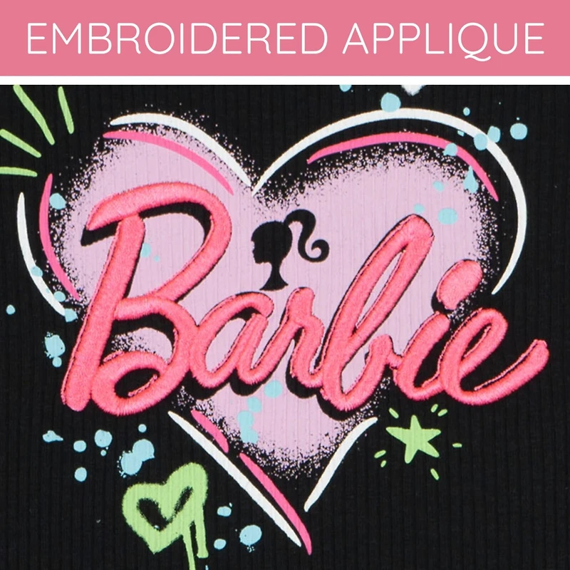 Barbie Girls Cropped Ribbed Tank Top and French Terry Shorts Outfit Set