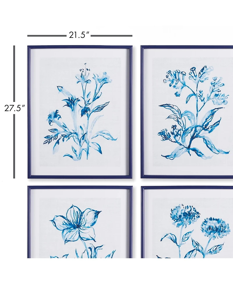 Indigo Watercolor Botanical Prints Set Of 4