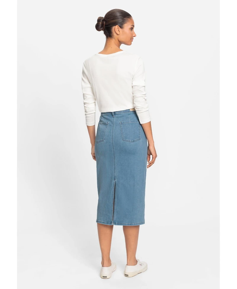 Olsen Light Wash Power Stretch Midi Jean Skirt