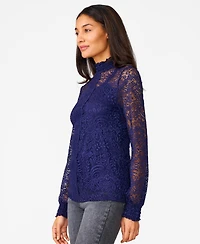 Cable & Gauge Women's Lace Mock Neck Top