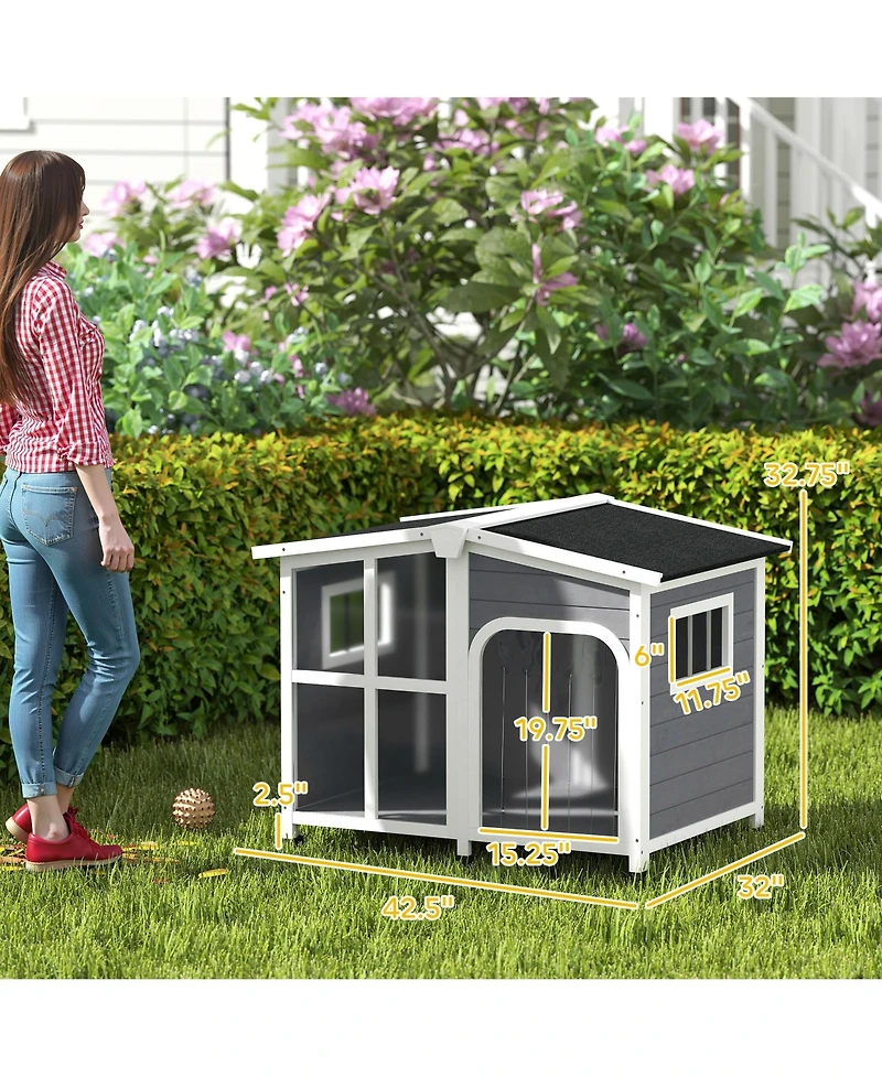 PawHut Giant Window Wooden Dog House for Large Dogs, Outdoor & Indoor Use