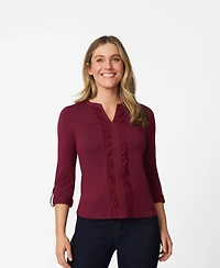Cable & Gauge Women's Lace Trim Henley Top