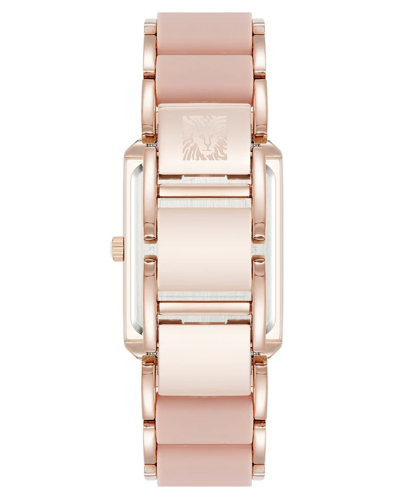 Anne Klein Women's Quartz Casual Rectangular Blush Pink Silicone with Rose Gold-Tone Metal Alloy Bracelet Watch, 26mm