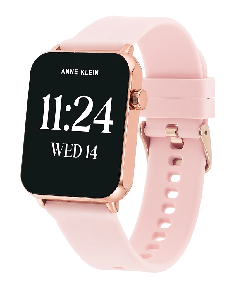 Anne Klein Women's Connect It Stellar Smartwatch with Rose Gold-Tone Stainless Steel Mesh and Pink Silicone Band, 45mm