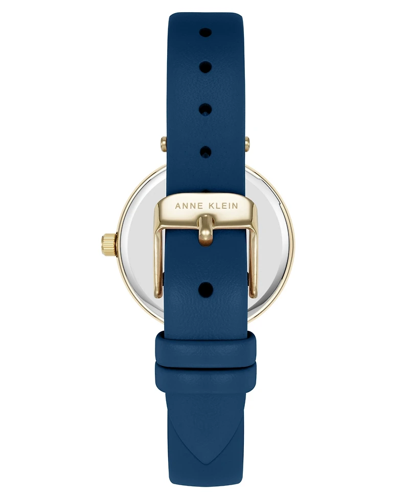 Anne Klein Women's Quartz Round Blue Leather and Gold-Tone Metal Alloy Strap Watch, 32mm