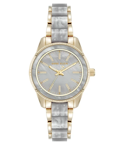 Anne Klein Women's Quartz Light Pearlescent Acetate and Gold-Tone Metal Alloy Link Bracelet Watch