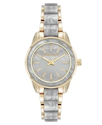 Anne Klein Women's Quartz Light Pearlescent Acetate and Gold-Tone Metal Alloy Link Bracelet Watch
