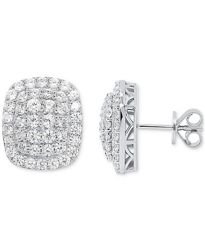Forever Grown Diamonds Lab Grown Diamond Cushion Cluster Stud Earrings (2 ct. t.w.) in Sterling Silver or 14k Gold-Plated Sterling Silver