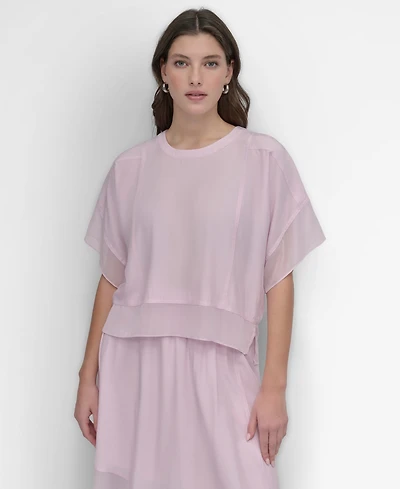 Dkny Women's Seamed Chiffon-Trim Dolman-Sleeve Top