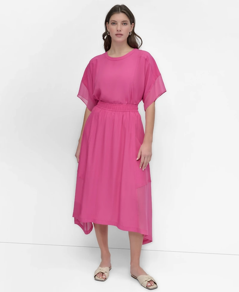 Dkny Women's Handkerchief Hem Mixed Media Maxi Skirt