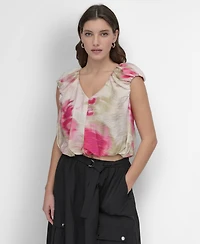Dkny Women's Floral-Print V-Neck Cap-Sleeve Top