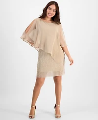 Connected Petite Cape-Overlay Metallic A-Line Dress