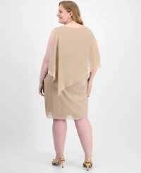 Connected Plus Size Cape-Overlay Dress