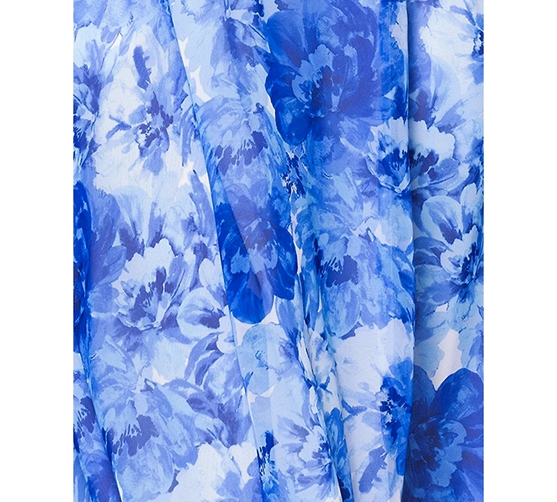 Betsy & Adam Women's Floral V-Neck Ruched-Waist Gown