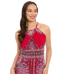 London Times Petite Paisley-Print Halter Maxi Dress