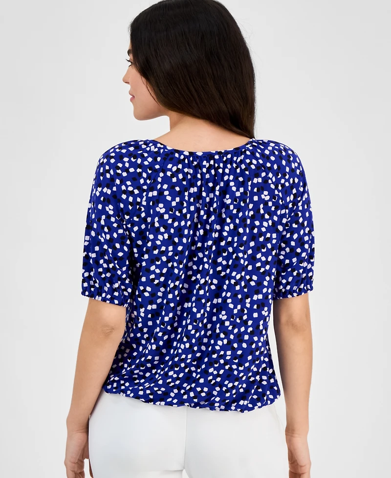 Ak Anne Klein Petite Keyhole-Neck Elbow-Sleeve Top