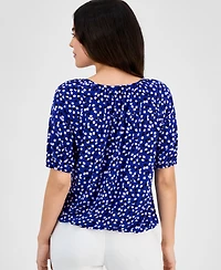 Ak Anne Klein Petite Keyhole-Neck Elbow-Sleeve Top