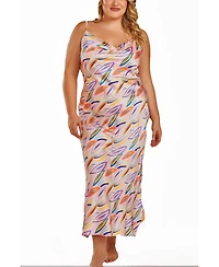 iCollection Plus Cowl Neck Satin Print Gown