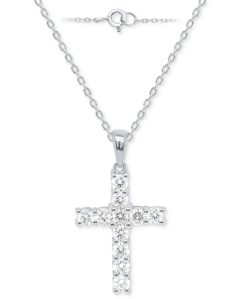 Forever Grown Diamonds Lab Grown Diamond Cross 18" Pendant Necklace (1 ct. t.w.) in Sterling Silver or 14k Gold-Plated Sterling Silver