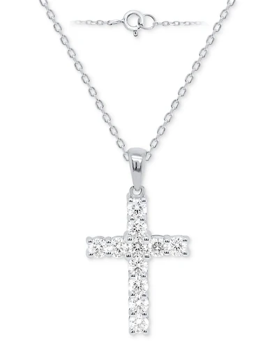 Forever Grown Diamonds Lab Grown Diamond Cross 18" Pendant Necklace (1 ct. t.w.) in Sterling Silver or 14k Gold-Plated Sterling Silver