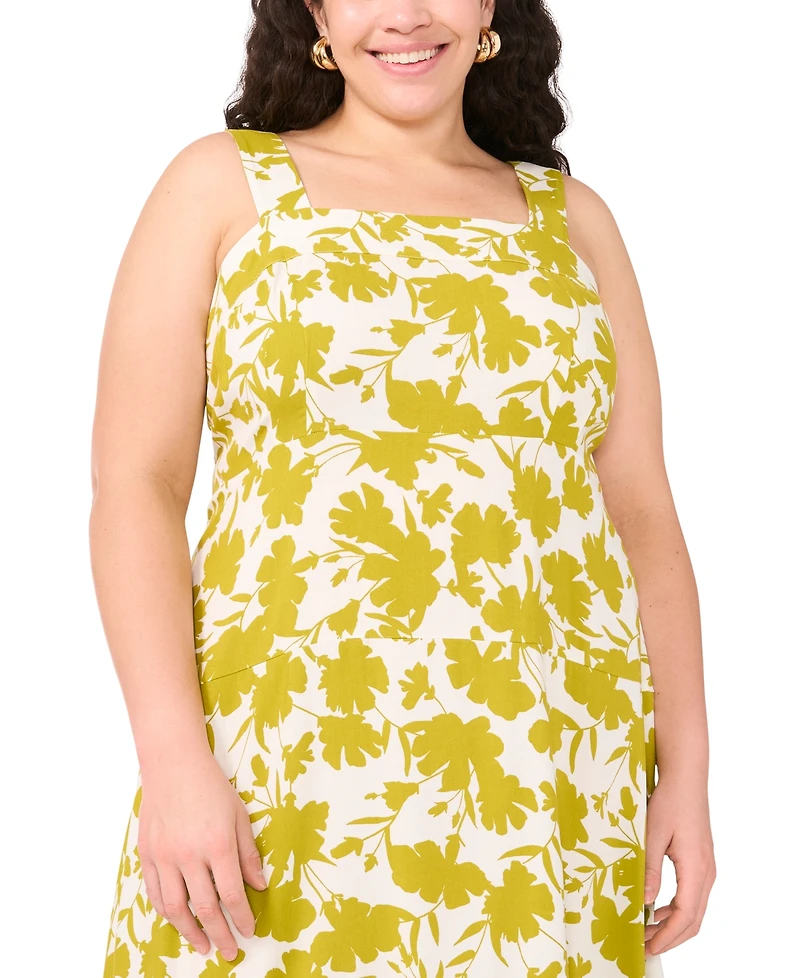 Vince Camuto Plus Size Printed Square-Neck Smocked-Back Sleeveless Maxi Dress