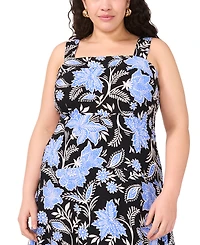 Vince Camuto Plus Floral Square-Neck Smocked-Back Sleeveless Maxi Dress