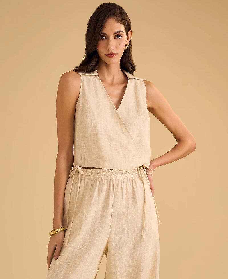 1.state Women's Collared Crossover Cropped Top