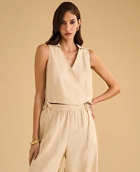 1.state Women's Collared Crossover Cropped Top