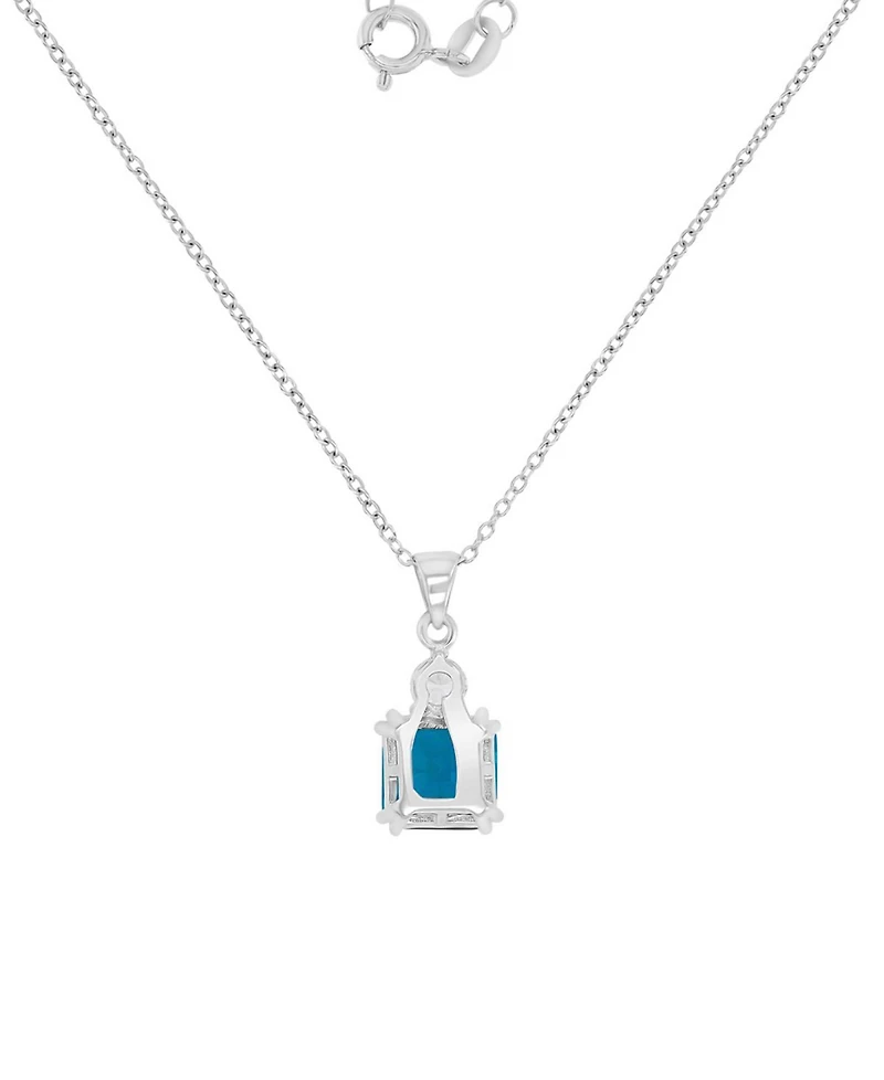 Blue & White Cubic Zirconia 18" Pendant Necklace in Sterling Silver