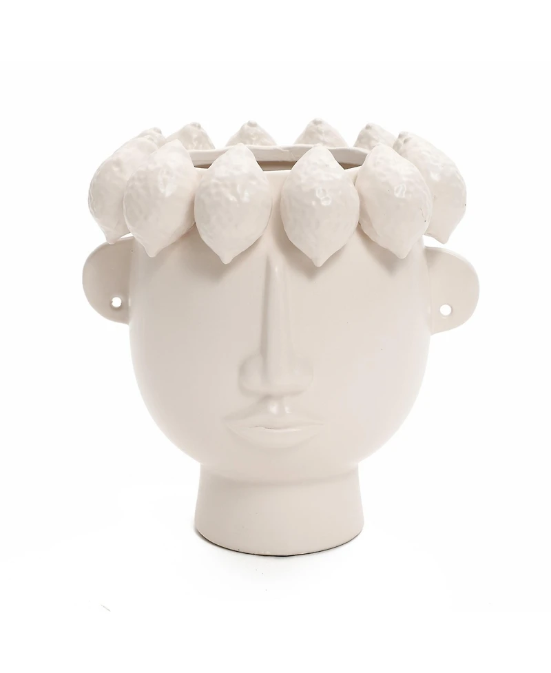 LuxenHome Classic Ivory White Ceramic Modern Head 9.6-Inch Tall Vase