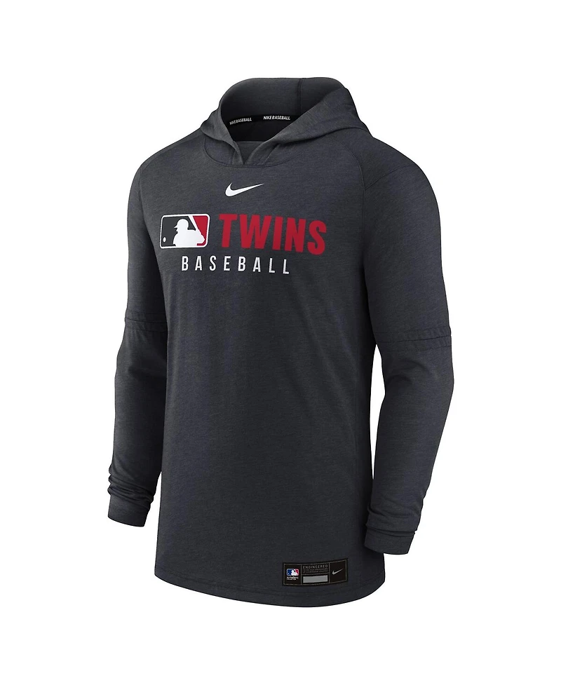 Nike Men's Heather Black Minnesota Twins Authentic Collection Tri-Blend Performance Pullover Hoodie