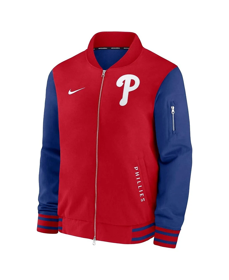 Nike Men's Red/Royal Philadelphia Phillies Authentic Collection Dugout Full-Zip Bomber Jacket