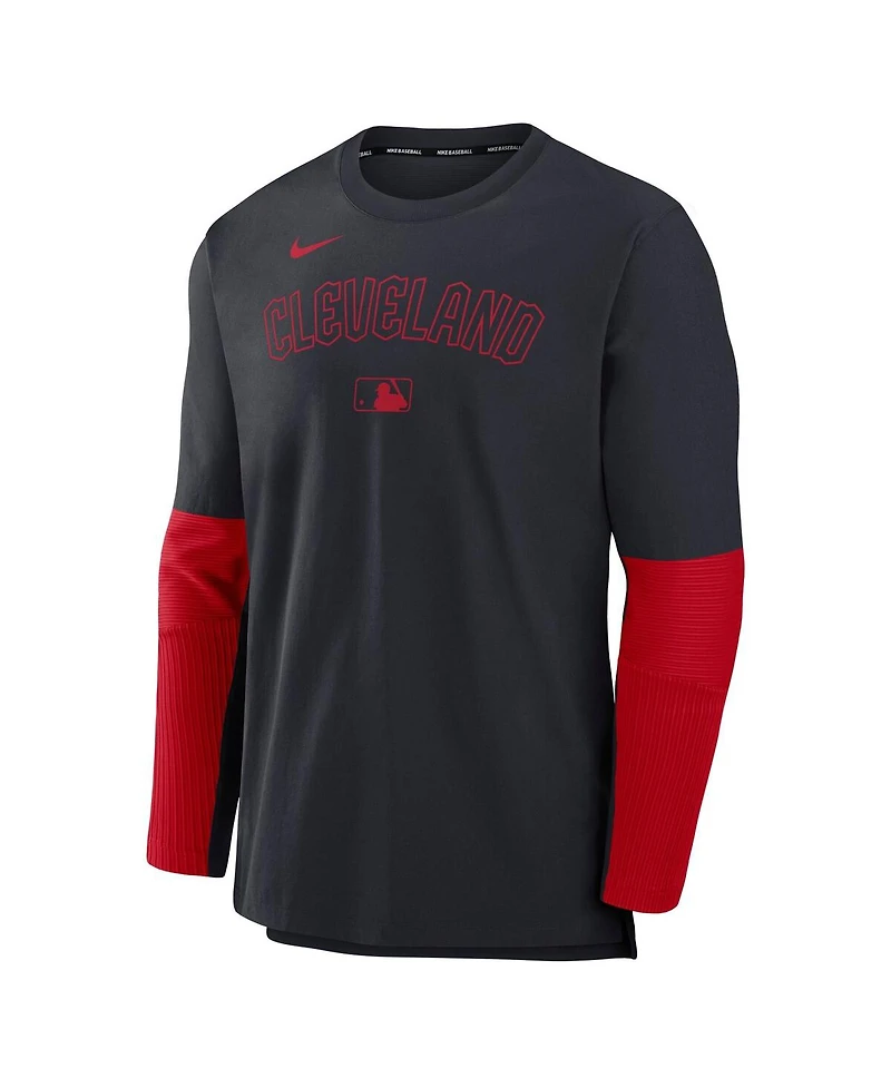 Nike Men's Navy/Red Cleveland Guardians Authentic Collection Lightweight Player Tri-Blend Performance Pullover Sweatshirt