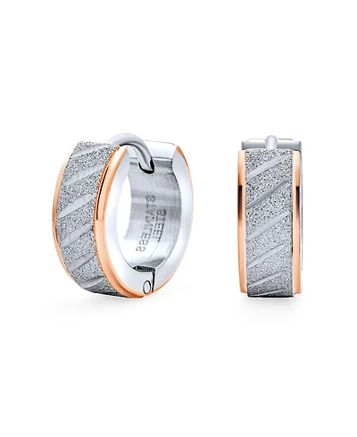 Bling Jewelry Earrings Carved Hoop Huggie Rose Gold & Silver Stainless Steel